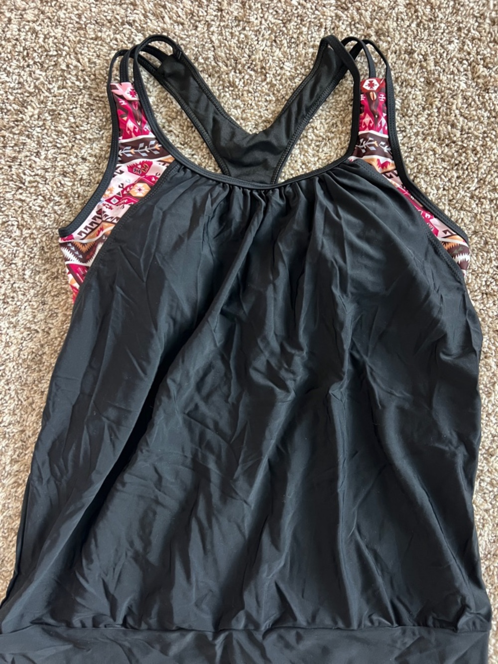 Women’s XL Swim Tops- Black with fun Aztec Bra & Coral Tankini Swim Top - Picture 2 of 14